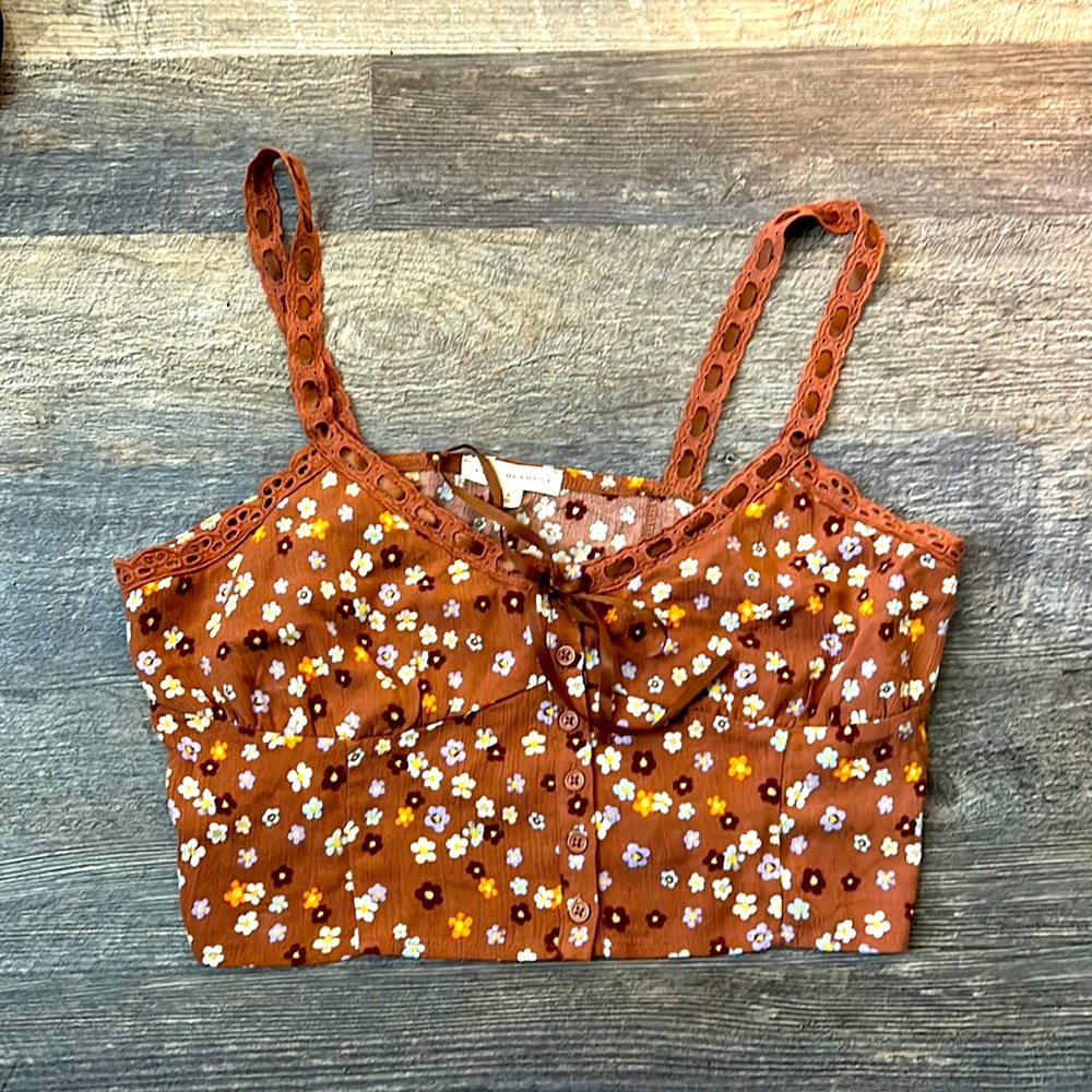 Brown Floral Crop Tank Top Size Small